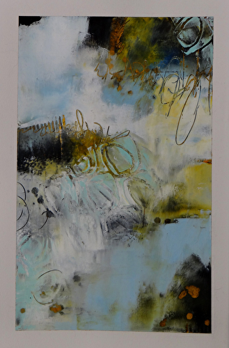 Spring Embrace, 2020, oil, cold wax on oil paper, 9 x 15 by Lisa Boardwine, Oil/Cold Wax, 15 x 9